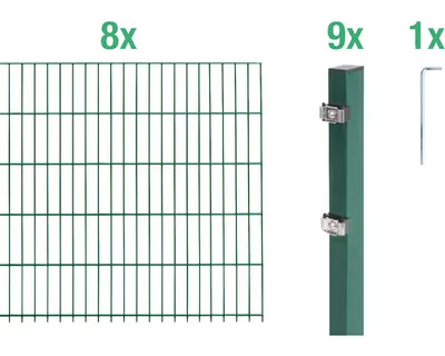 Obrázek produktu pro Alberts 651336 Doppelstabmattenzaun als 18 tlg. Zaun-Komplettset, grün, Höhe 160 cm, Länge 16 m