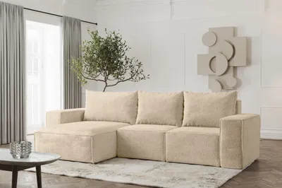 Produktbild von Ecksofa Designersofa ESTELLE in Stoff Abriamo Beige Ottomane Links