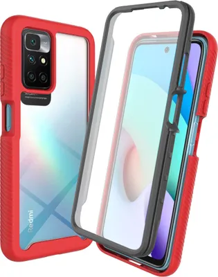Produktbild von Redmi 10 Hülle, TPU Bumper mit Eingebautem Displayschutz 360 Grad Komplettschutz Schutzhülle für Xiaomi Redmi 10 Rot