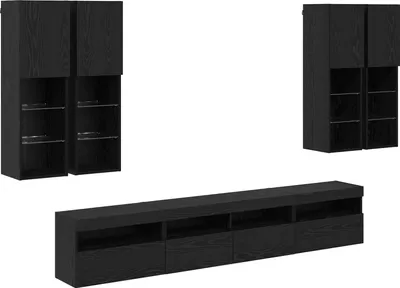 Produktbild von vidaXL TV-Wandschrank-Set mit LED-Lichtern 7 pcs Schwarz Eichen-Optik