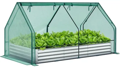 Produktbild von Hochbeet mit Gewächshaus Gewächshaus Frühbeet - Verzinkter Stahl - 3-in-1 Set - 246 x 126 x 131 cm - PE-Abdeckung
