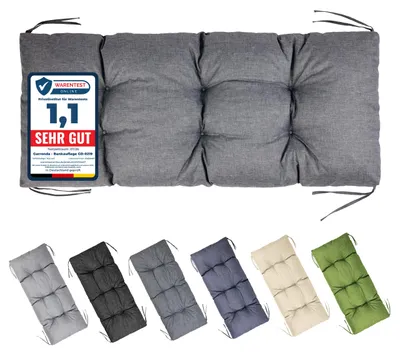 Produktbild von Garronda Bankauflage 120x50 cm ca. 10 cm dick Sitzkissen Outdoor für Gartenbank und Hollywoodschaukel Polster Auflage für Sitzbank wasserabweisend UV-beständig mit Bändern GD-0219 Graphit