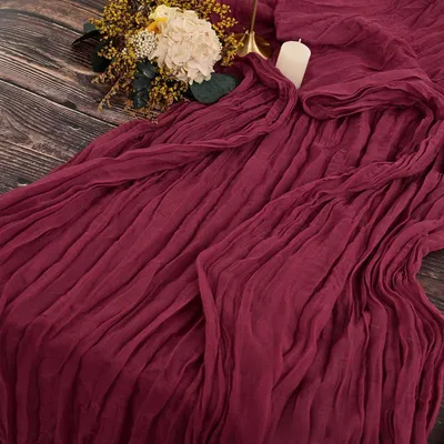 Produktbild von Set aus 2 Käsetuch Tischläufern, bordeauxrot, 90 x 300 cm, rustikaler Gitterstoff, Boho Tischläufer, Käsetuch Tischläufer, Hochzeitstischdecke für Hochzeitsfeier, Brautdusche Tischdekoration