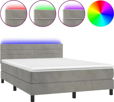 Produktbild von vidaXL Boxspringbett mit Matratze & LED Hellgrau 140x200 cm Samt