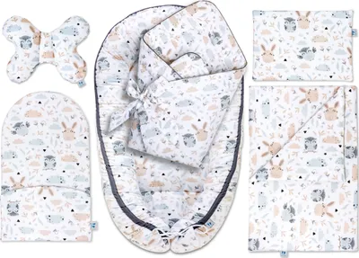 Produktbild von Pepi Babynest Kokon 6 teiliges Babynestchen Set für Babys Neugeborene Kuschelnest-Set mit Babyhörnchen Krabbeldecke 95×55 cm Forest Friends