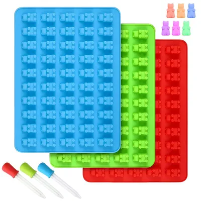 3er-Set Silikon-Gummibärchenformen mit 3 Pipetten, 150 Förmchen