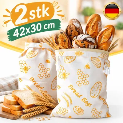Produktbild von Bienenwachs Brotbeutel, 42x30cm Wiederverwendbare Bienenwachsbeutel | 2 Stück DE