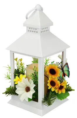 Laterne mit LED-Kerze, Kunstblume, warmweiß, 24x11x11 cm