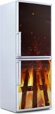 Produktbild von Kühlschrankdekoration  60x180 cm  Aufkleber auf dem Kühlschrank - Feuer auf Grill