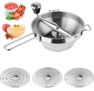 Produktbild von Zimilo Passiergerät Edelstahl Passiermühle 3 Siebeinsätze Kartoffelpresse Gemüsemühle Babynahrung Saucen Suppen Spülmaschinenfest