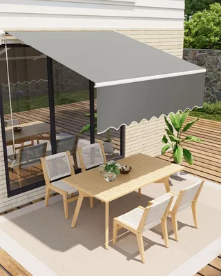Produktbild von Ausziehbare Terrassenmarkise - Manuelle Kurbel - Wasserdichtes Polyester - Robuster Aluminiumrahmen - 3,05 x 2,44 m - Sonnenschutz für Terrasse/Balkon - Grau