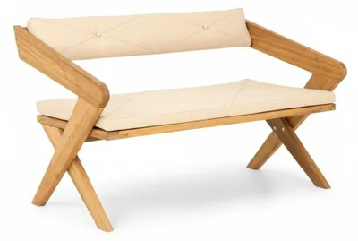 Image de Banc de jardin de style moderne, blanc, structure en bois, confortable et résistant, pour terrasse