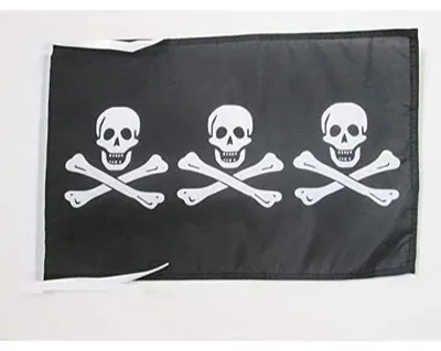 3 Piratenflaggen 45x30 cm mit Kordeln – Totenkopf