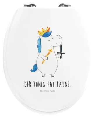 Produktbild von Mr. & Mrs. Panda Toilettendeckel Einhorn König mit Schwert - Weiß - Geschenk, Mittelalter, Holz, Unicorn, Ritter, Einhörner, Klodeckel, WC Brille, Klo-Deckel, WC-Sitz