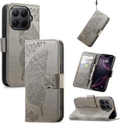 Immagine prodotto di Custodia in Pelle finta per Xiaomi 15T Pro con scomparto per carte e funzione supporto Design Grigio