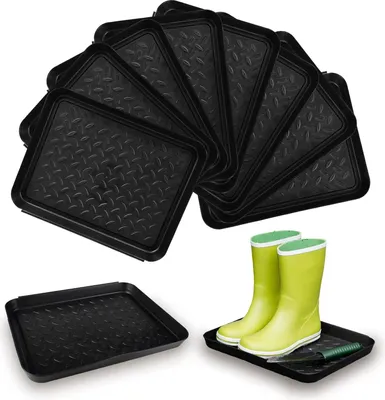 Productafbeelding van Famanu schoenenrek van kunststof - Drupmat voor schoenen - 8-delig, zwart, 35 x 27 x 3 cm