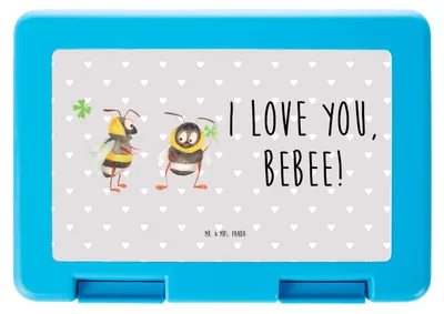 Produktbild von Mr. & Mrs. Panda Lunchbox Bienen Paar - Grau Pastell - Geschenk, Bentobox, für Frauen, Freundin, Vesperbox, Snackbox, Valentinstag, Vorratsbehälter, Partner, Schildkröten