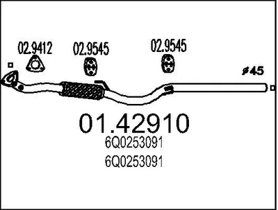 Produktbild von MTS Abgasrohr Auspuffrohr für VW POLO (9N) Vorne 01.42910