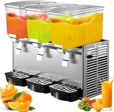 Produktbild von Commercial Cold Beverage Dispenser Stainless Steel Fruit Juice Beverage Dispensers 3 Tanks 9.6 Gallon Ice Tea Drink Dispenser Equipped with Thermostat Controller