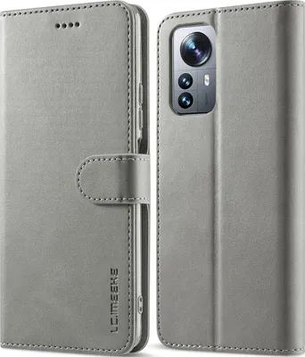 Image de Etui pour Xiaomi 12 Pro, étui en cuir avec fermeture magnétique et support, étui de protection Gris