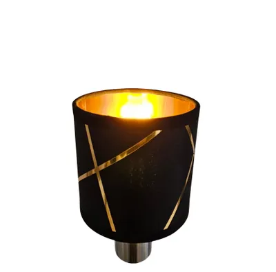 Produktbild von Lampenschirm Rund Retro Vintage Farbe: Schwarz/Gold Stofflampenschirm Textilschirm Ersatzschirm Tischlampe Pendelleuchte E14 Fassung Durchmesser 10cm