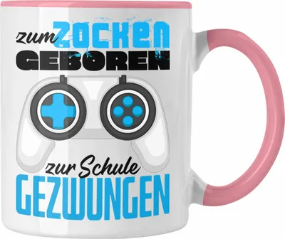 Produktbild von Trendation - Zum Zocken Geboren Zur Schule Gezwungen Tasse Geschenk Gamer Zocker Jungs Geschenkidee (Rosa)