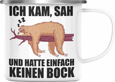 Produktbild von Trendation - Faultier Emaille Tasse mit Spruch Geschenk Arbeitskollege Kollege Emaille Emaille Tasse Büro (Silber)