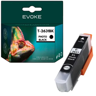 Productafbeelding van Evoke compatibele inkt voor Epson T2631 2631 C13T26314010, zwart, 13 ml, geschikt voor 590 pagina's, voor de modellen Expression Premium XP-510, XP-520, XP-600, XP-605, XP-610, XP-615, XP-620, XP-625, XP-700, XP-710, XP-720, XP-800, XP-810, XP-820