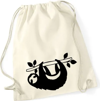 Produktbild von Huuraa Turnbeutel Faultier Silhouette 12 Liter Natural Baumwolle Rucksack Geschenkidee