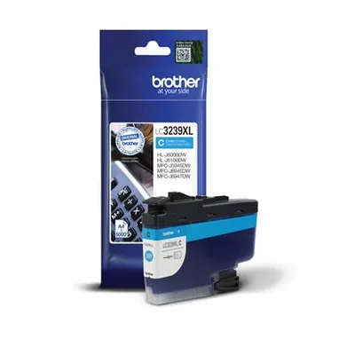 Zdjęcie produktu dla Brother LC3239XLC, Wysoka (XL) wydajność, Cyjan, 1 szt., 5000 stron(y), Jednopak