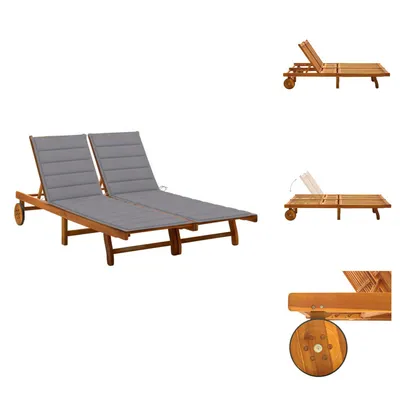 Image de vidaXL Bain de soleil 2 personnes avec coussins en bois massif d'acacia - Bains de soleil