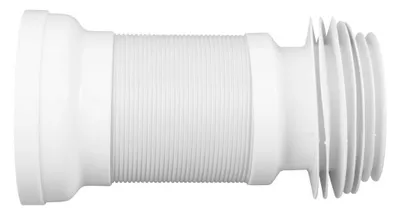 A white flexible toilet connection pipe is shown against a white background.