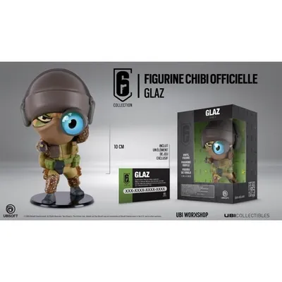A product shot of a collectible figurine and its packaging, with accompanying marketing text and branding.