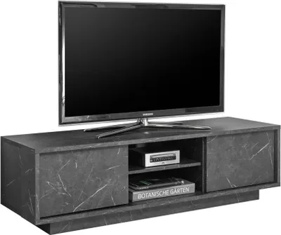 Image de Meuble TV 2 portes, collection COLOMARMO, coloris noir effet marbre, idéal pour votre salon tendance et moderne
