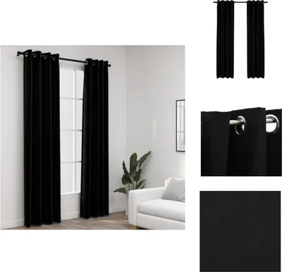 Produktbild von vidaXL Verdunkelungsvorhänge Ösen Leinenoptik 2 Stk. Schwarz 140x225cm -  Vorhänge & Gardinen