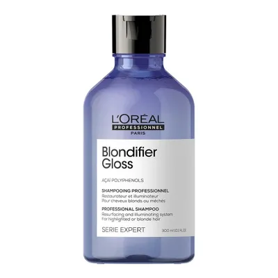 A bottle of L'Oréal Professionnel Blondifier Gloss Shampoo against a white background.