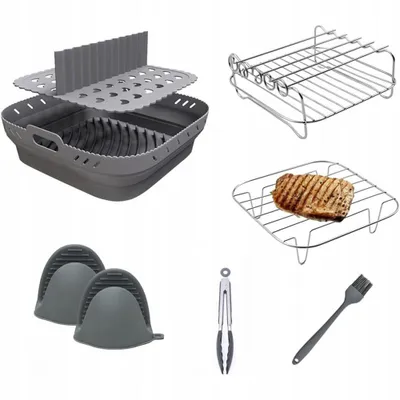 Productafbeelding van Heißluftfritteuse bakvorm, accessoireset voor hete luchtfriteuse, 8-delig. Accessoireset voor hete luchtfriteuse, bakvorm, siliconen vormen, roestvrij staal 304