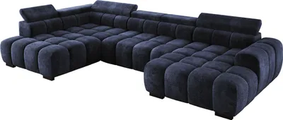 Obrázok produktu pre DomoHome Moderná veľká rohová sedačka v tvare U Látka EDEN Modrá Ľavá strana 393 × 205 × 97 cm - Nastaviteľné opierky hlavy, možnosť spania, minimalistický kubistický dizajn