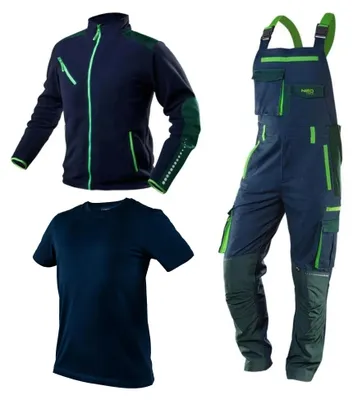 Produktbild von NEO TOOLS Premium Herren Arbeitskleidungssatz Gr. S - 3XL | Latz Arbeitshose, Fleece-Arbeitsjacke, Arbeits-T-Shirt | Reflektierende Elemente gr. L