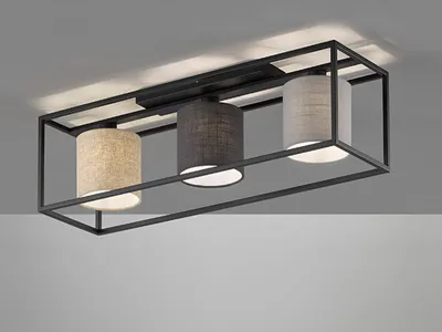 Produktbild von Fischer & Honsel Isko Deckenleuchte 3-fach E14 Stoffschirm hellgrau Leinen sandschwarz 21358