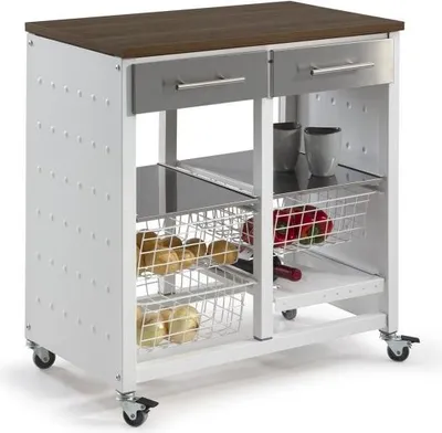 Image de Chariot de cuisine sur roulettes, couleur blanc-cerise, BERGEN