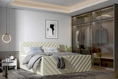 Produktbild von Emoebel24 Polsterbett 120x200 cm mit Stauraum – Modernes Designerbett mit Samtbezug & hohem Kopfteil – Creme Schlafzimmermöbel SATURN
