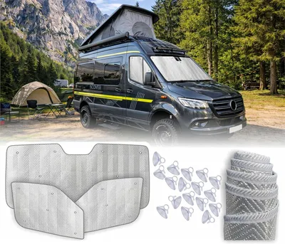 Produktbild von MJS Innen Thermomatten Set kompatibel mit Mercedes Sprinter 2018–2026 (3-teilig) Thermo-Isolierung & Frontscheiben-Sonnenschutz