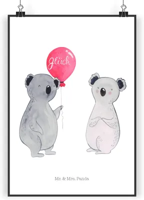 Produktbild von Mr. & Mrs. Panda Bild Koala Luftballon DIN A5 - Weiß - Geschenk, Deko, Plakat, wanddeko, Wandbild, drucke, Geburtstag, Party