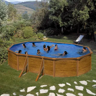 Image de Piscine Ovale Acier Imitation Bois Piscine Ovale Acier Esthétique Bois - Gre