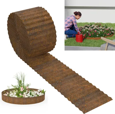 Produktbild von XINZI Rasenkante Beetbegrenzung aus Metall, Dekorative Wellenform, flexibel, für Hochbeete, Baumumrandungen, Rostfarbe (10m,14 cm hoch)