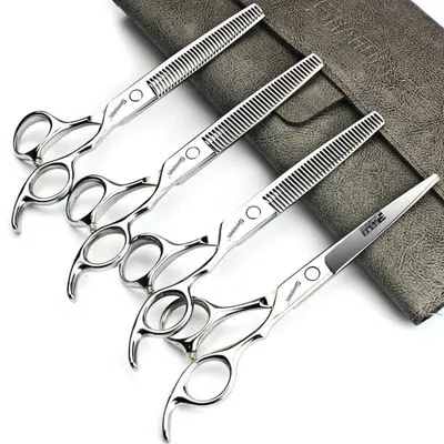 Image de Kit de ciseaux professionnels pour coiffure, en acier inoxydable, de 6.5/7/7.5 pouces, ciseaux de coiffeur, couleur argent