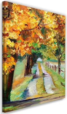 Produktbild von Leinwandbild herbstliche straße wie handgemalt 70x100 cm Feeby gelb wandbild bereit zum aufhängen
