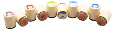 Zdjęcie produktu dla EDUPLAY 220-105 Drewniane stemple z motywem emocji, chłopcy i dziewczynki, naturalne, 10 sztuk (1 zestaw)