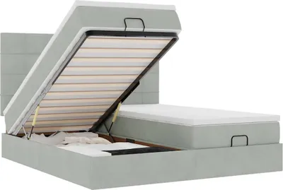 Produktbild von vidaXL Ottoman-Bett mit Matratzen & LEDs Hellgrau 180x200 cm Samt